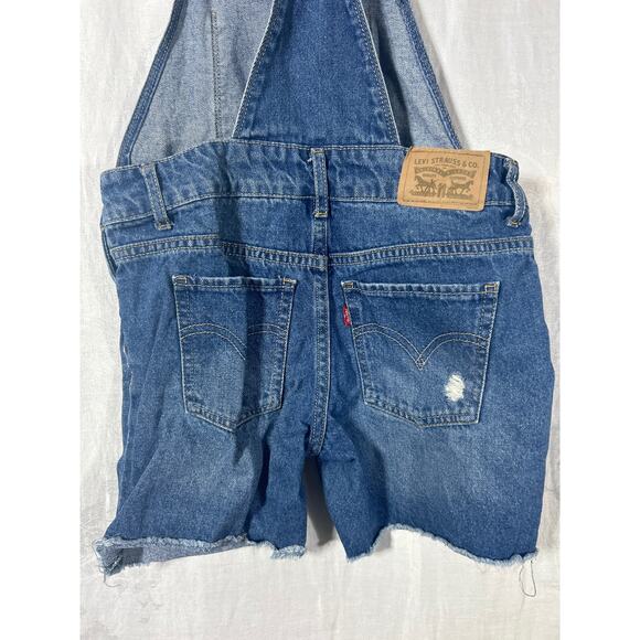 Levis Denim Shortall 7 Reg Kids Blue Jean Shorts Overalls Bib - Picture 7 of 10